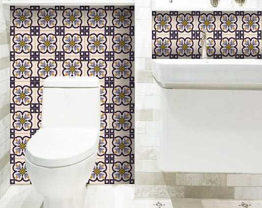 7" X 7" Azul Flora Peel and Stick Removable Tiles