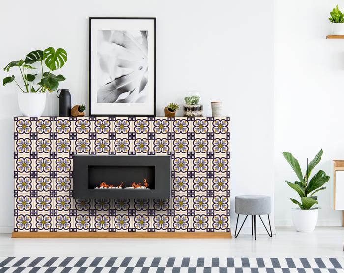 7" X 7" Azul Flora Peel and Stick Removable Tiles