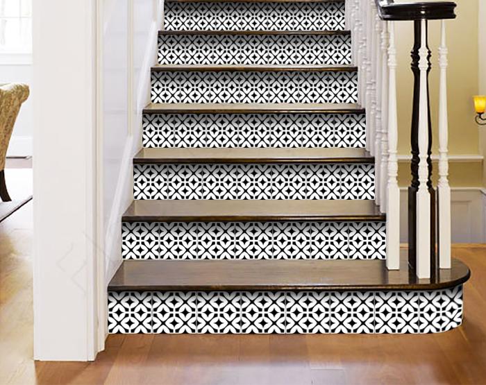 8" X 8" Black and White Pinna Peel and Stick Removable Tiles