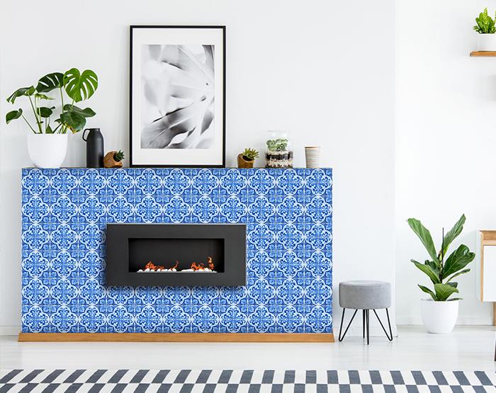7" X 7" Blue and White Cross Peel And Stick Tiles