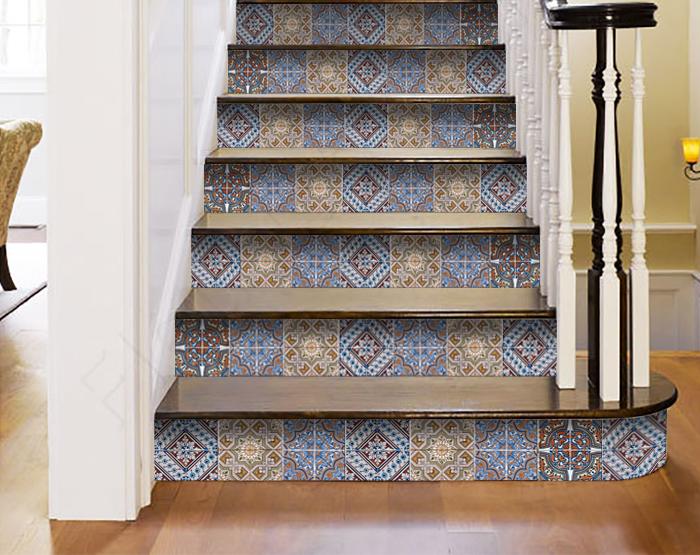 7" X 7" Blue Warm Tones Mosaic Peel and Stick Tiles