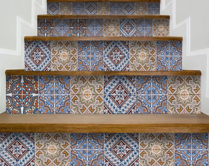 7" X 7" Blue Warm Tones Mosaic Peel and Stick Tiles