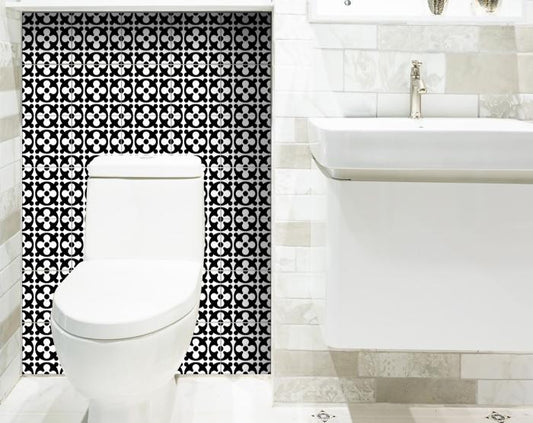 6" X 6" Black and White Medeci Peel and Stick Removable Tiles
