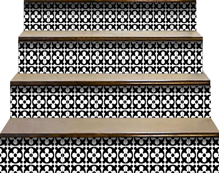 8" X 8" Black and White Medeci Peel and Stick Removable Tiles