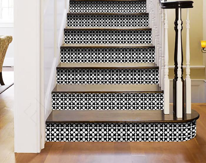 8" X 8" Black and White Medeci Peel and Stick Removable Tiles