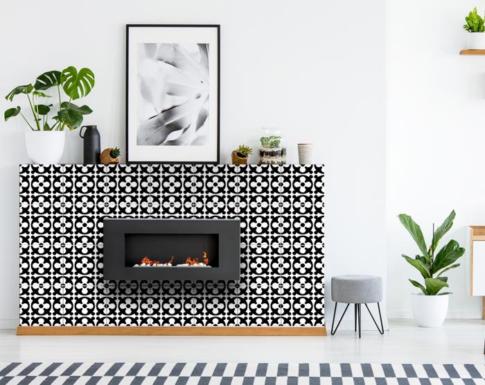 8" X 8" Black and White Medeci Peel and Stick Removable Tiles
