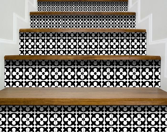 7" X 7" Black and White Medeci Peel and Stick Removable Tiles