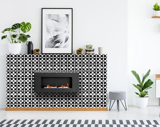 7" X 7" Black and White Medeci Peel and Stick Removable Tiles