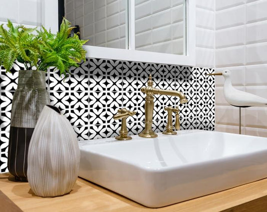 7" X 7" Black and White Pinna Peel and Stick Removable Tiles