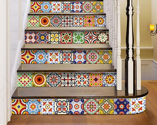6" X 6" Blue Red Yellow Mosaic Peel And Stick Tiles