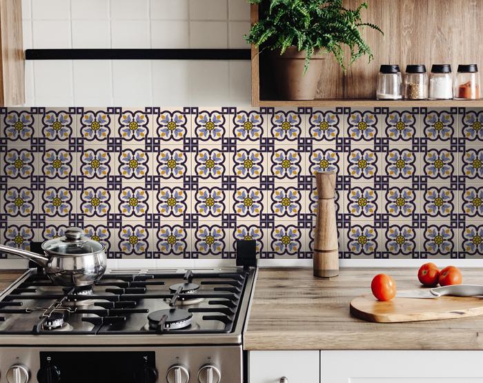 8" X 8" Azul Flora Peel and Stick Removable Tiles