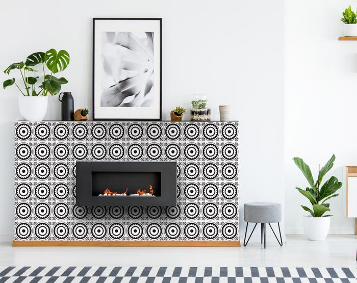 8" X 8" Black and White Posy Peel and Stick Removable Tiles