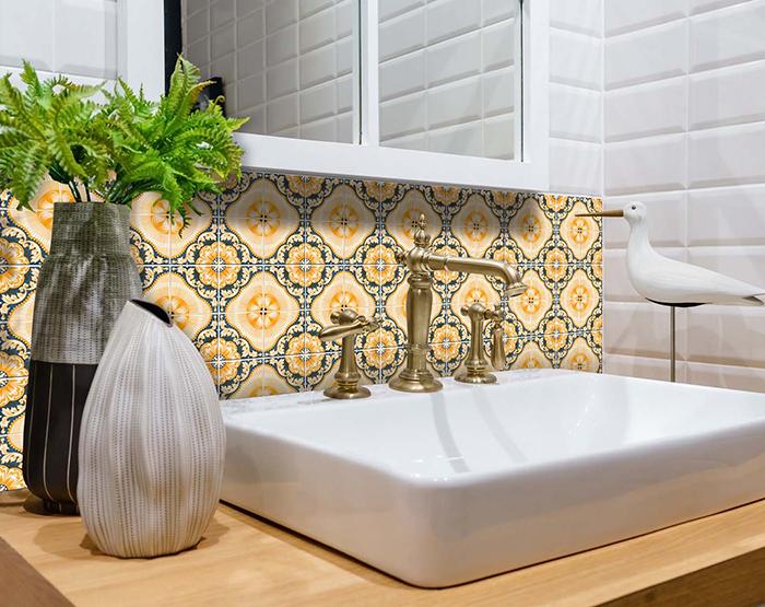 7" X 7" Golden Deco Peel And Stick Removable Tiles