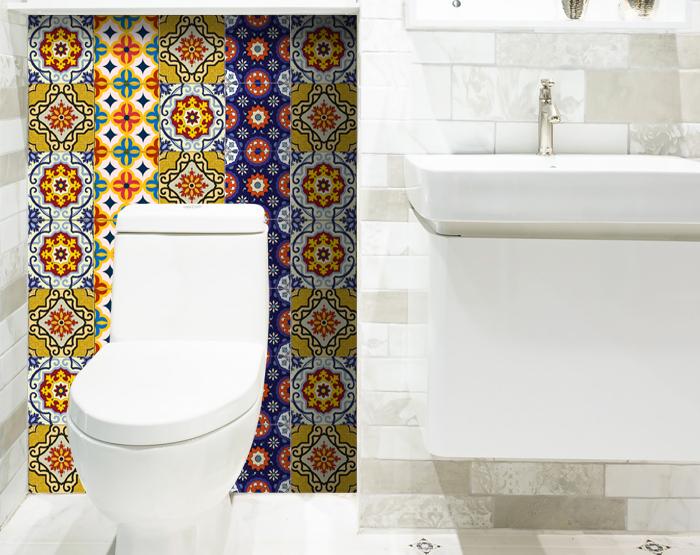 7" X 7" Blue And Yellow Mosaic Peel And Stick Removable Tiles