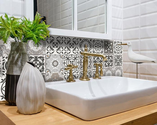 5" x 5" Wood Brown and White Mosaic Peel and Stick Removable Tiles