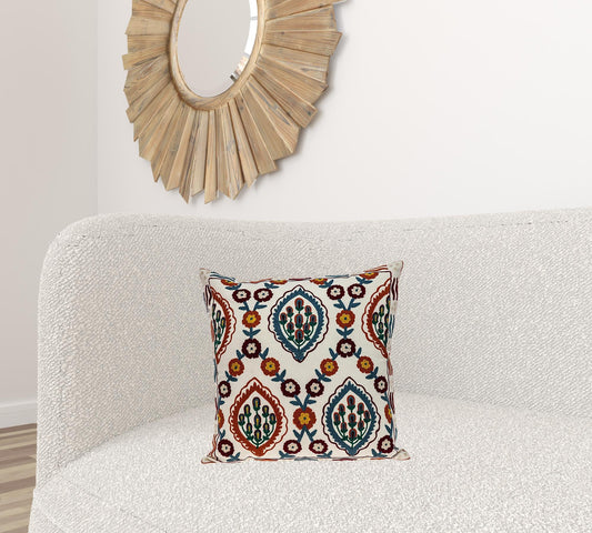 Floral Embroidered Multicolor Decorative Pillow