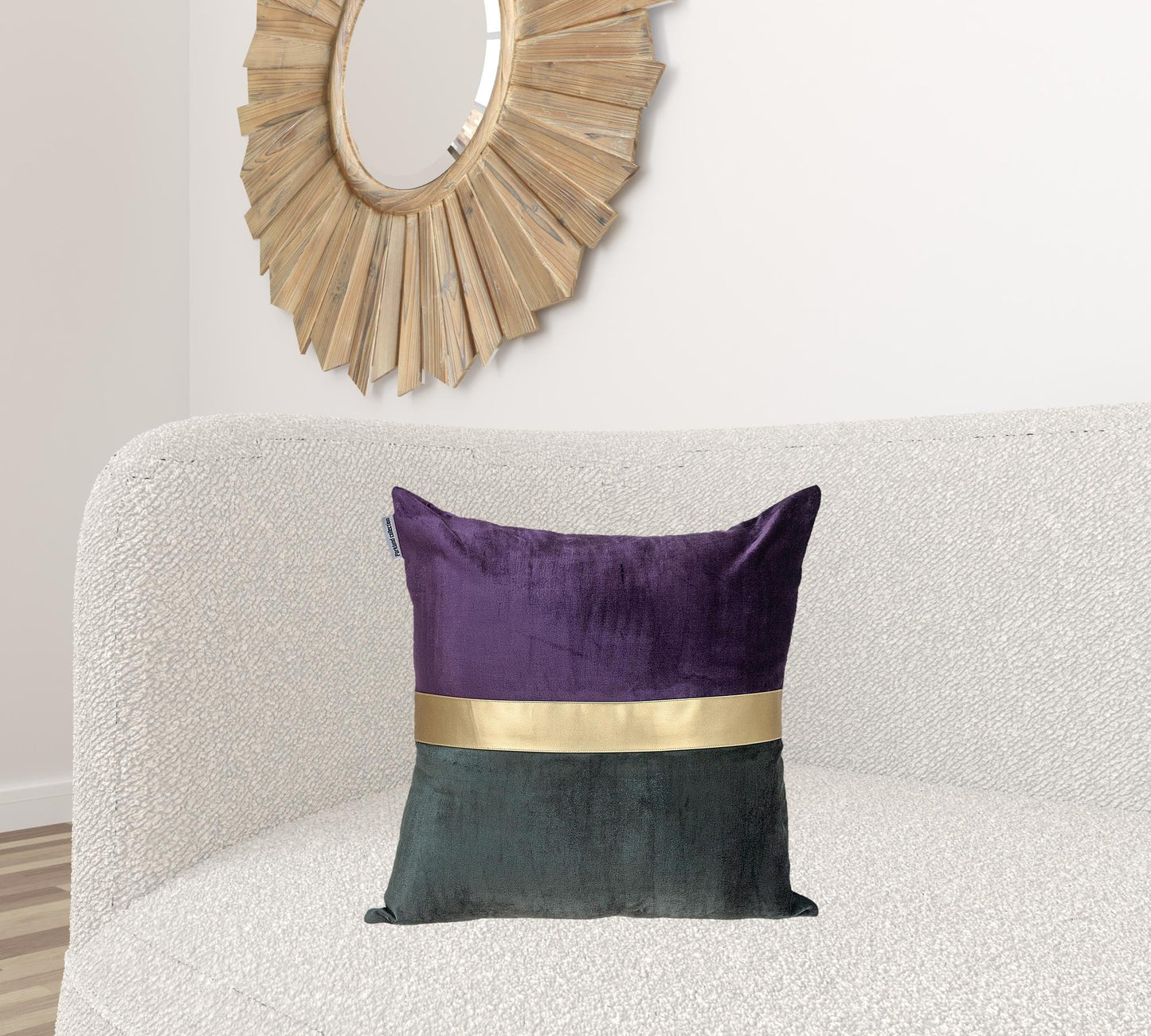 Dark Grey Gold and Purple Tufted Velvet Square Pillow