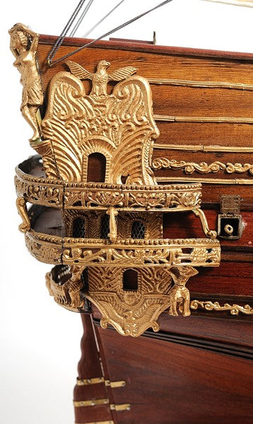 32" Wood Brown St. Espirit Boat Hand Painted Decorative Boat