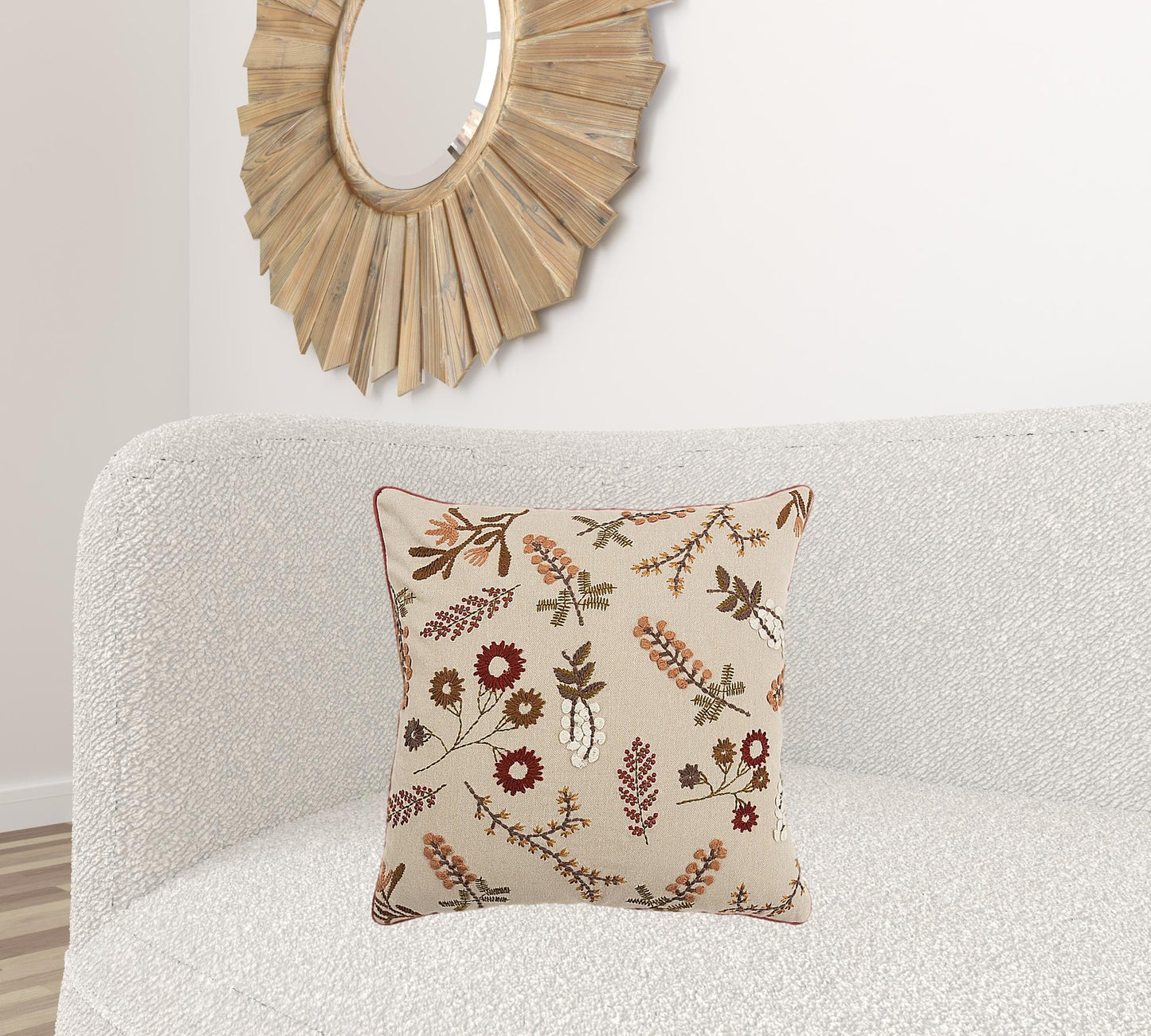 Brown Beige Botanical Sprigs Throw Pillow