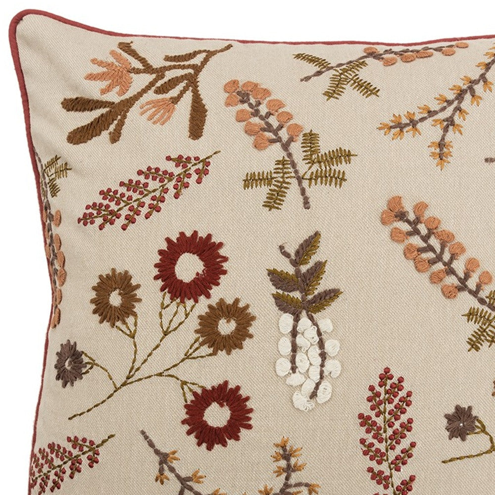 Brown Beige Botanical Sprigs Throw Pillow