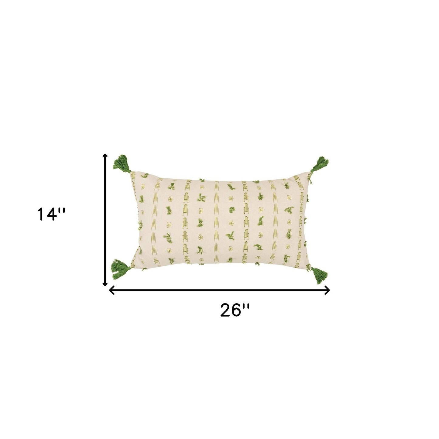Green Beige Tribal Inspired Tasseled Lumbar Pillow