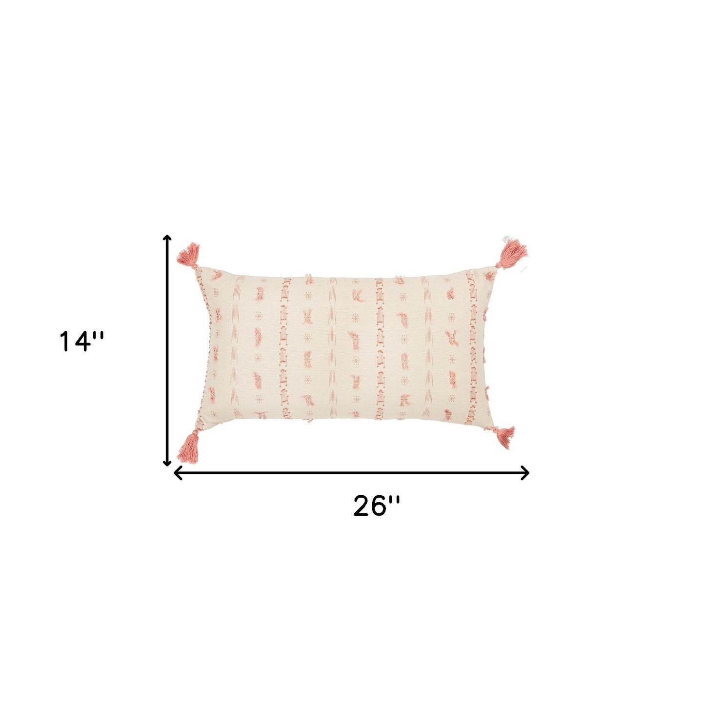 Blush Beige Tribal Inspired Tasseled Lumbar Pillow