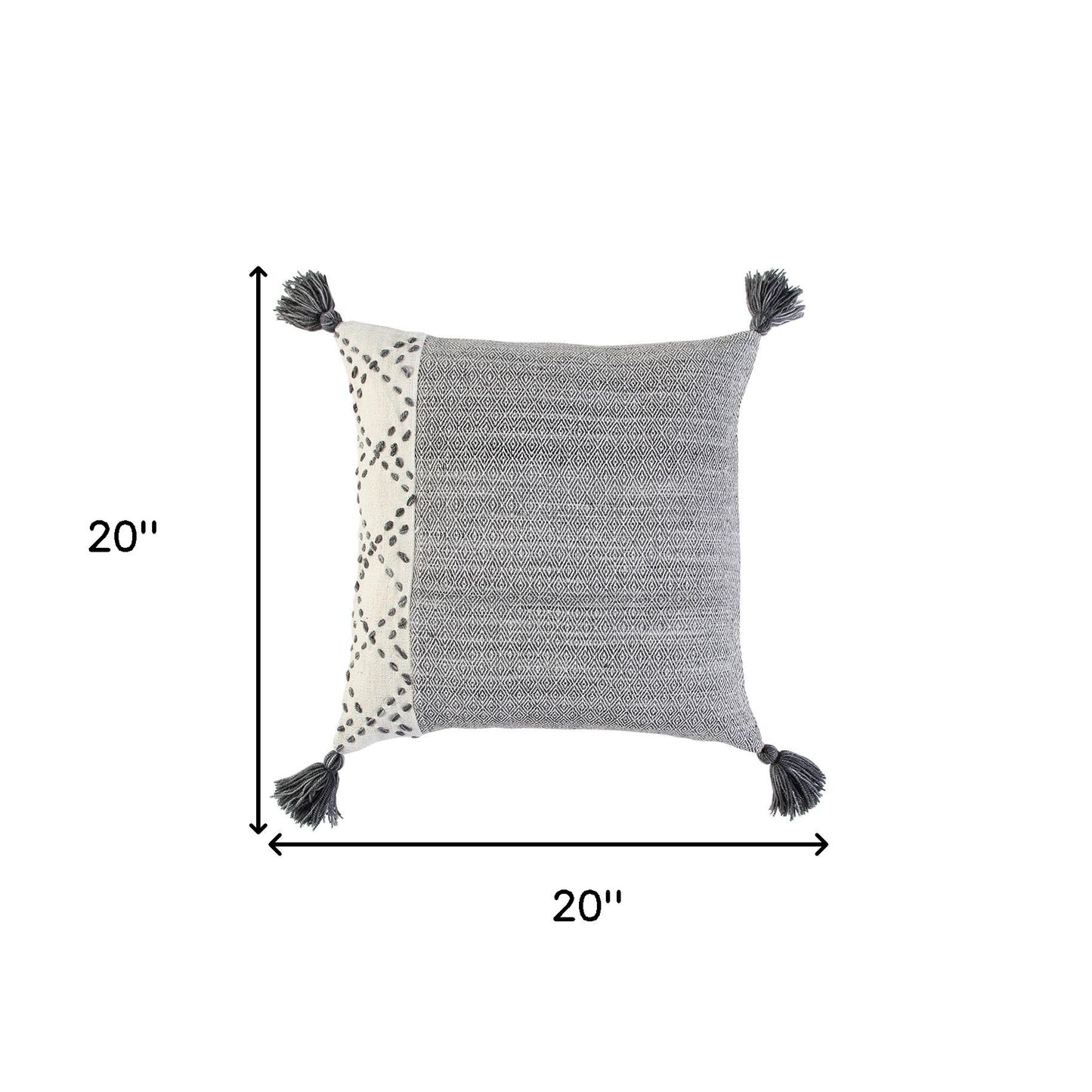 Ivory Gray Accent Stitch Color Block Throw Pillow