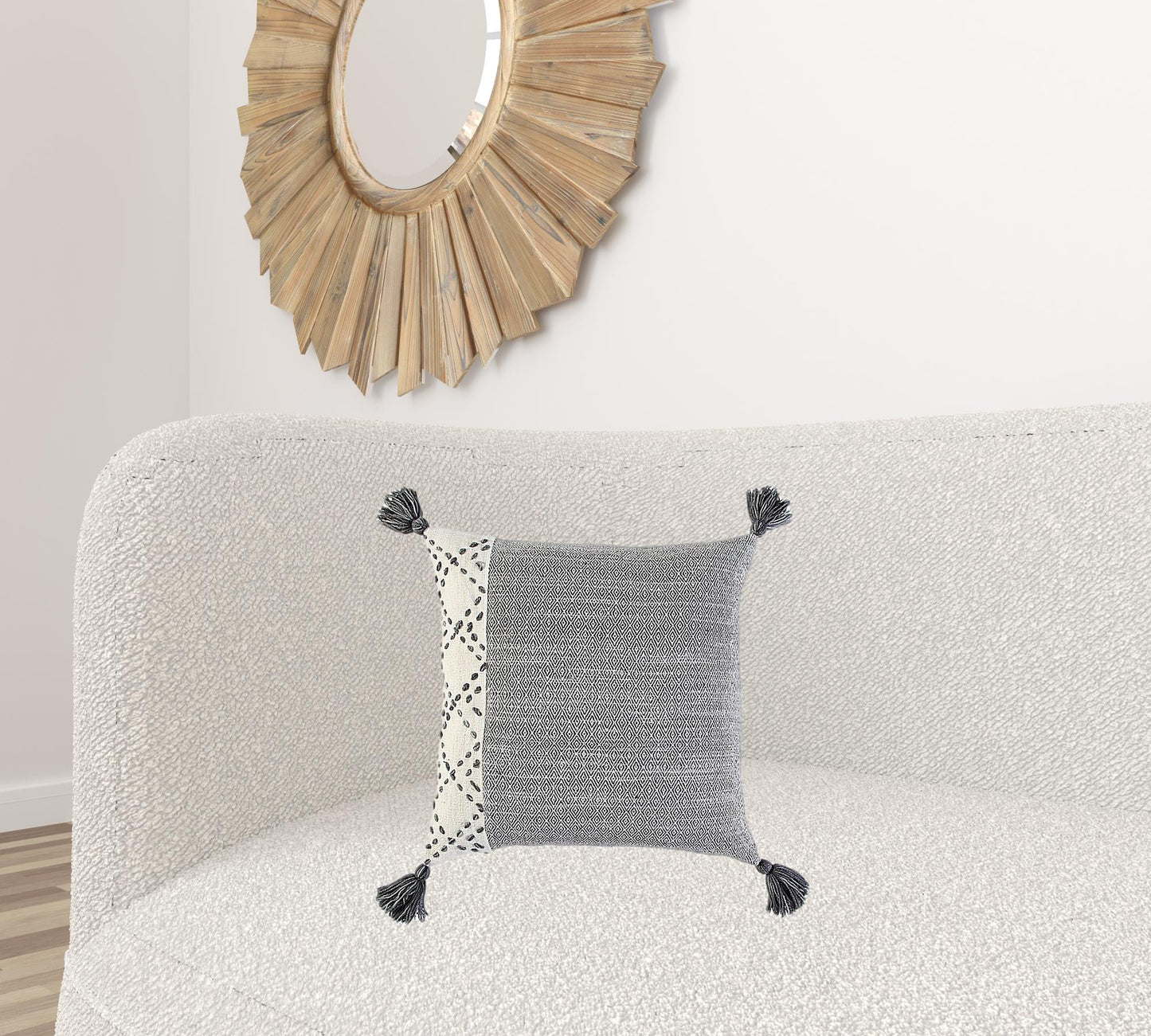 Ivory Gray Accent Stitch Color Block Throw Pillow
