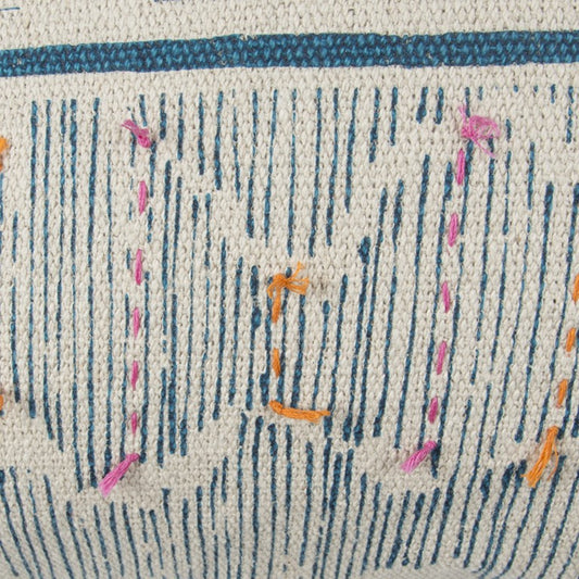 Teal White Kantha Stitch and Knots Throw Pillow