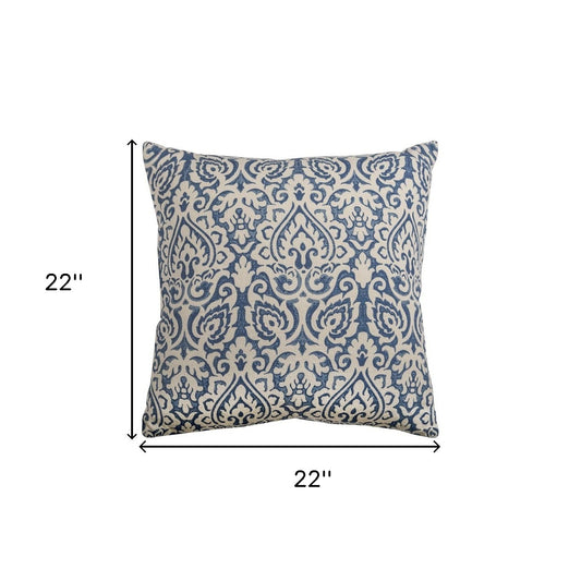 Blue Natural Distressed Damask Throw Pillow