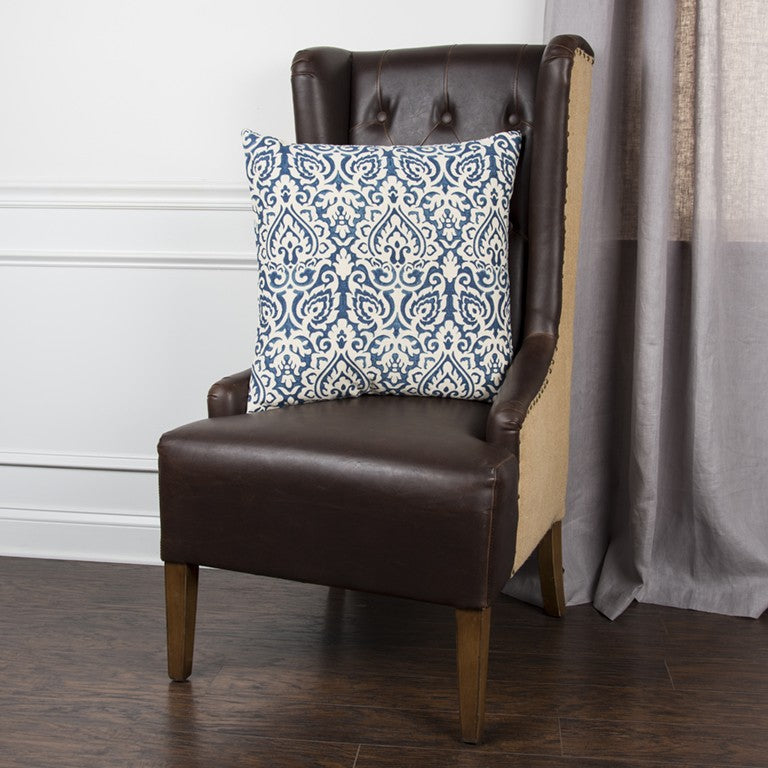 Blue Natural Distressed Damask Throw Pillow