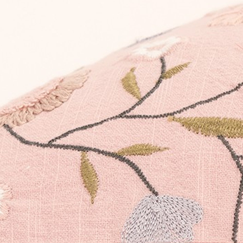 Blush Floral Embroidered Lumbar Pillow
