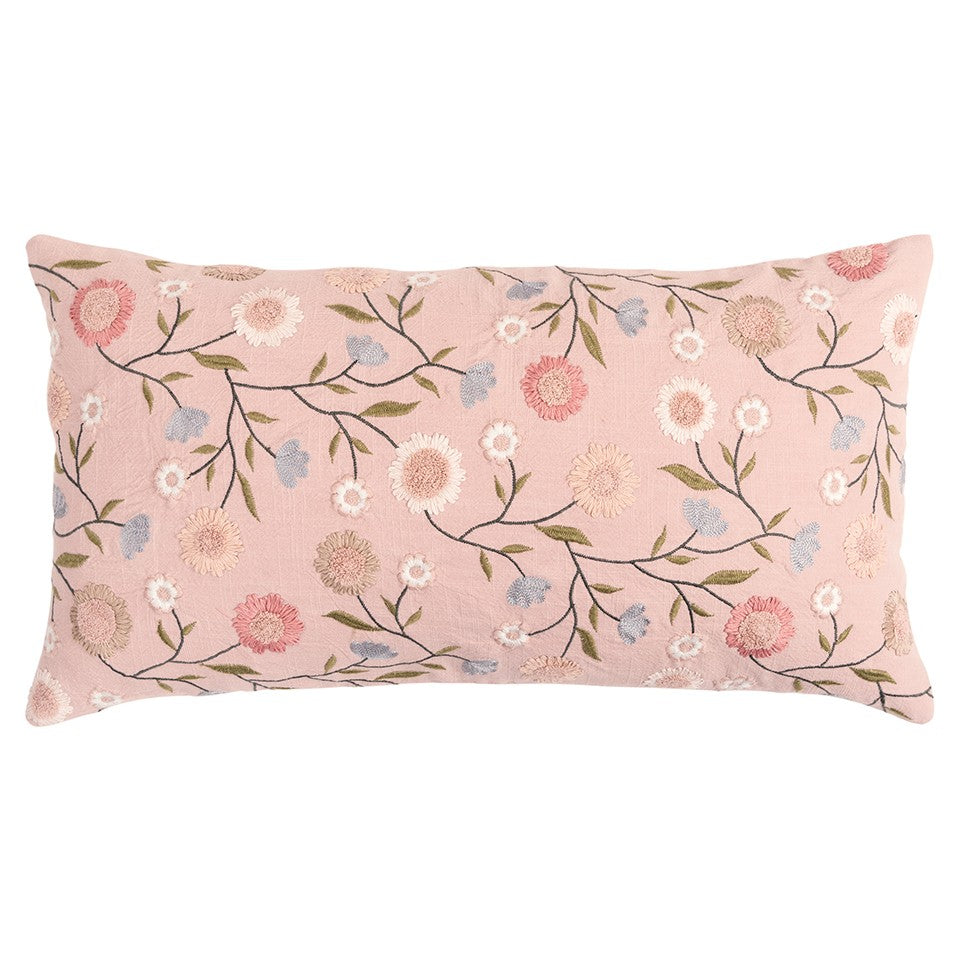 Blush Floral Embroidered Lumbar Pillow