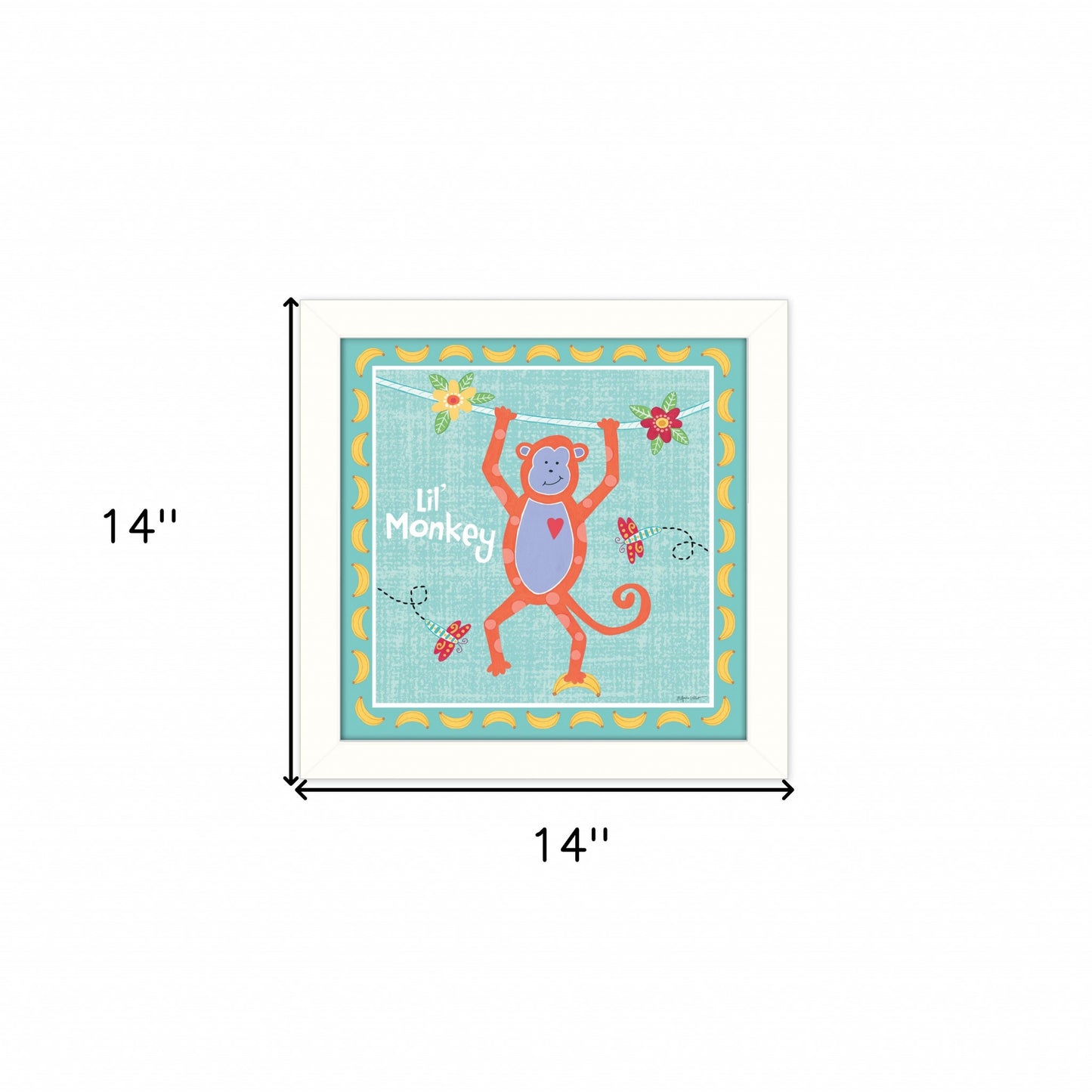 Aqua Blue Baby Monkey White Framed Print Wall Art