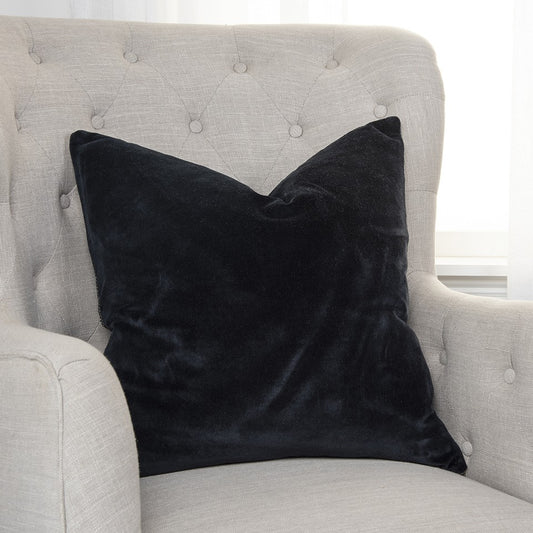 Black Solid Reversible Cotton Velvet Throw Pillow