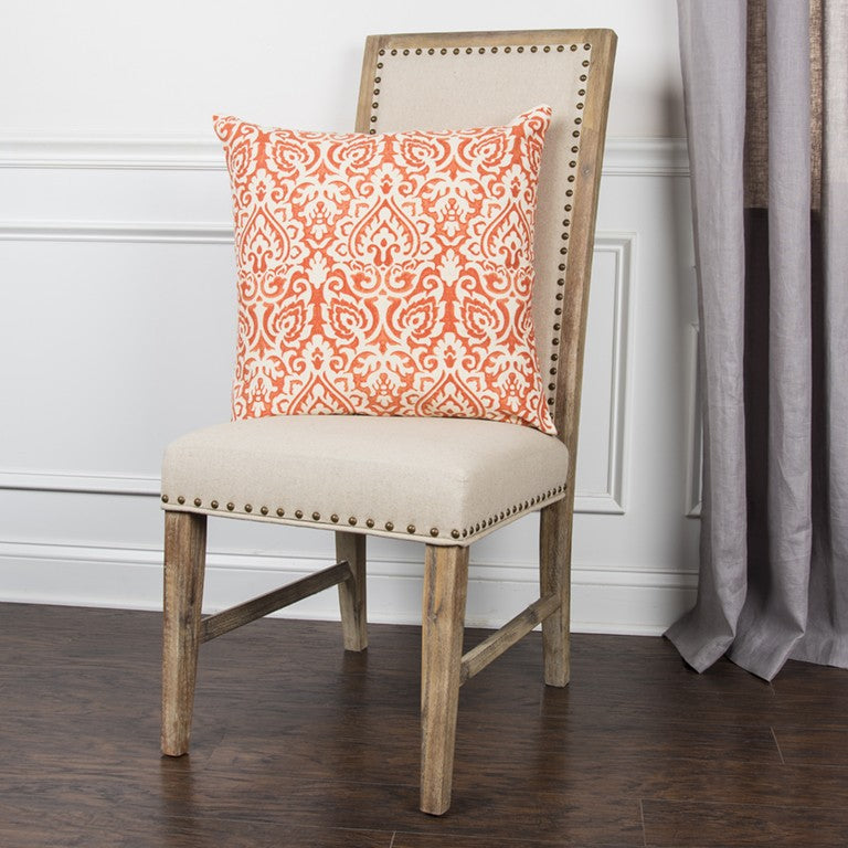 Orange White Distressed Damask Throw Pillow