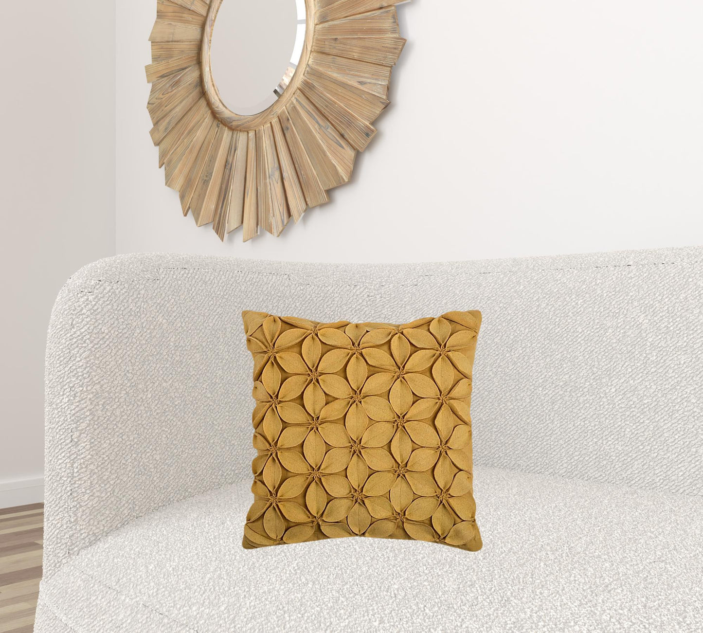 Yellow Pinwheel Floral Petal Down Throw Pillow