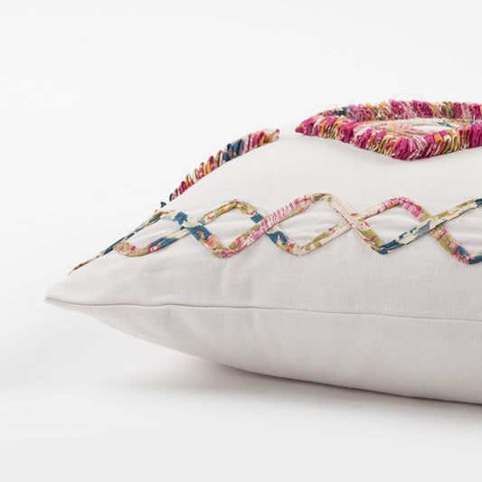 Blue White Diamond Tasseled Lumbar Pillow