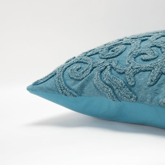Blue Floral Patterned Heavy Textural Throw Pillow