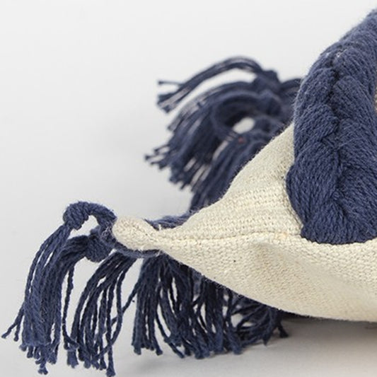 Blue Braided Stripe Macrame Fringe Lumbar Pillow