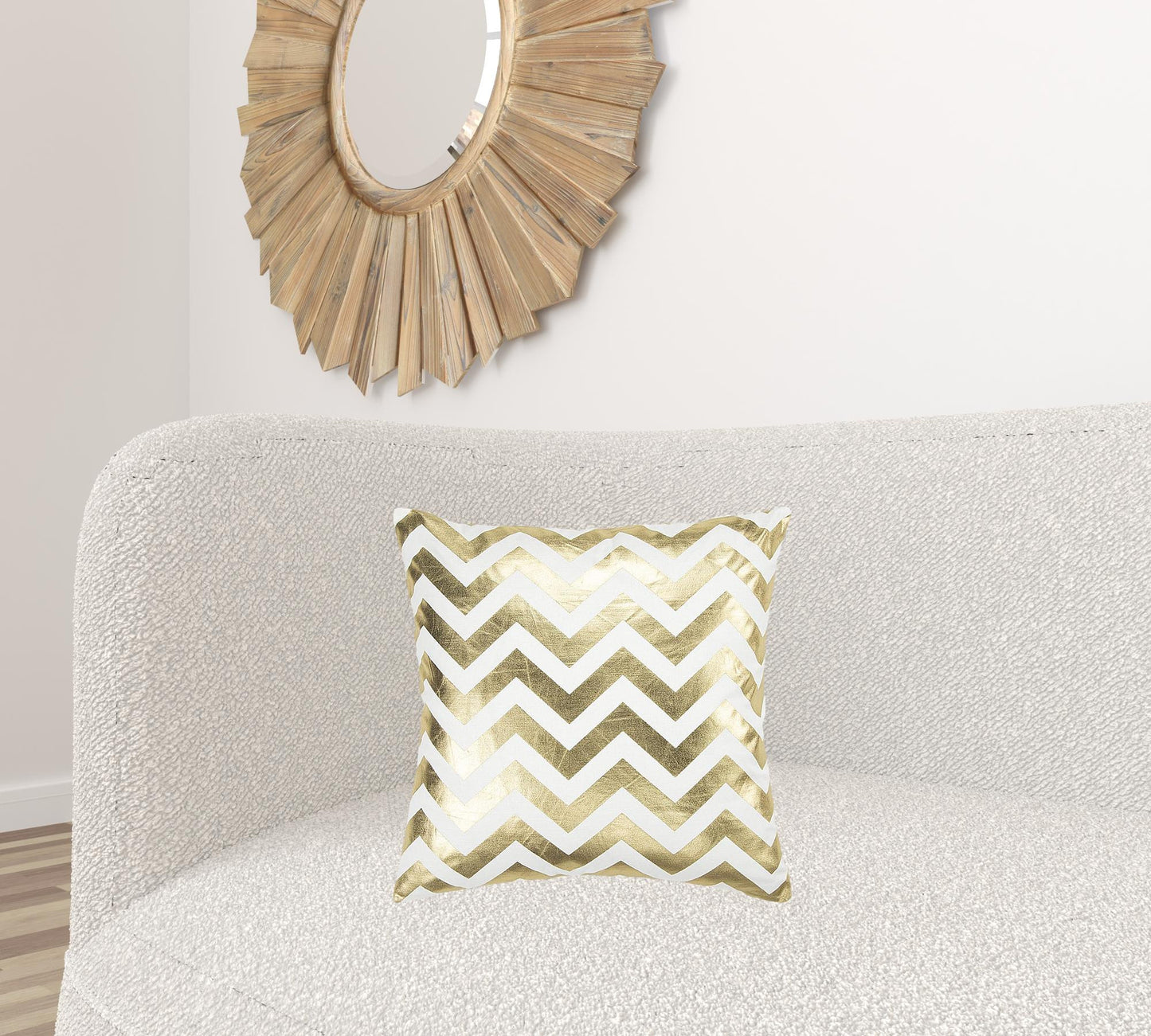 Gold Ivory Chevron Down Filled Throw Pillow
