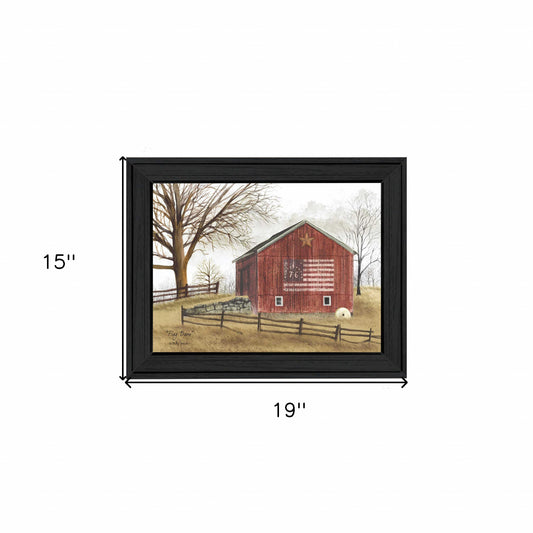 Red White and Blue Bicentennial Flag on Barn Black Framed Print Wall Art