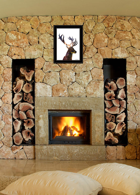 Deer In The Forest 2 Black Framed Print Wall Art