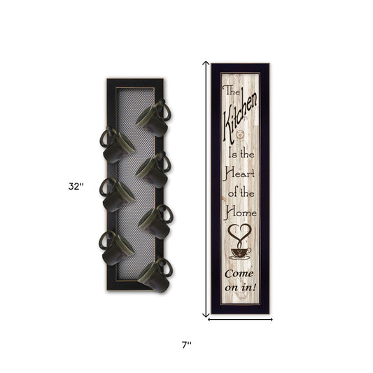 Set Of Two Come On In With Seven Peg Mug Rack 2 Black Framed Print Wall Art
