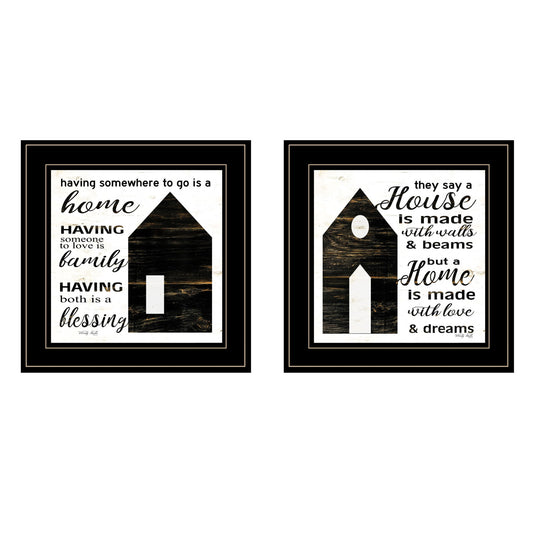 Set Of Two House Or Blessing Black Framed Print Wall Art