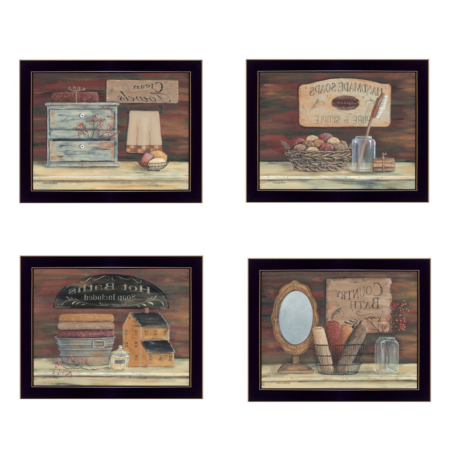 Set Of Four Bathroom 2 Black Framed Print Bathroom Wall Art