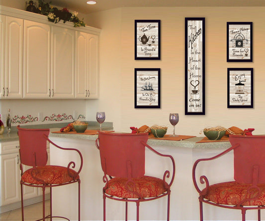 Set Of Five Kitchen Friendship 3 Black Framed Print Kitchen Wall Art