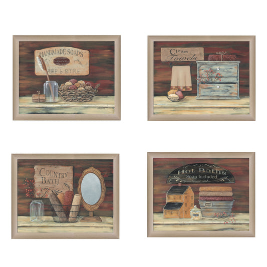 Set Of Four Bathroom Brown Framed Print Bathroom Wall Art