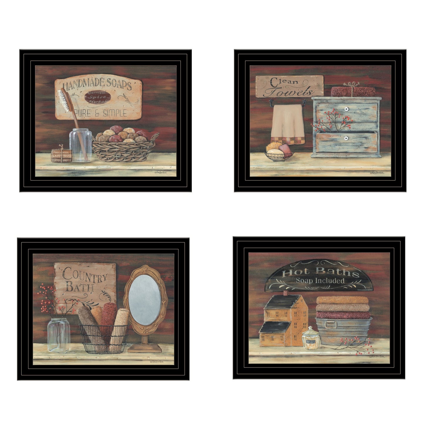 Set Of Four Bathroom Collection 1 Black Framed Print Bathroom Wall Art