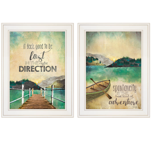 Set Of Two Right Direction Or Adventure 1 White Framed Print Wall Art